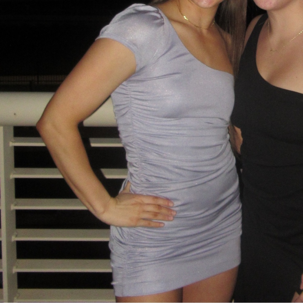 One Shoulder Light Purple Ruched Mini Dress